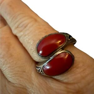 Sterling Silver 925 Thailand Red Coral Wrap Ring – Size 7